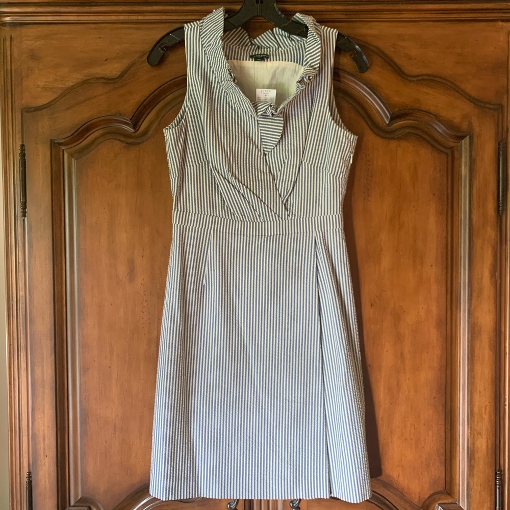 J Crew Factory Seersucker Ruffle V-Neck Dress